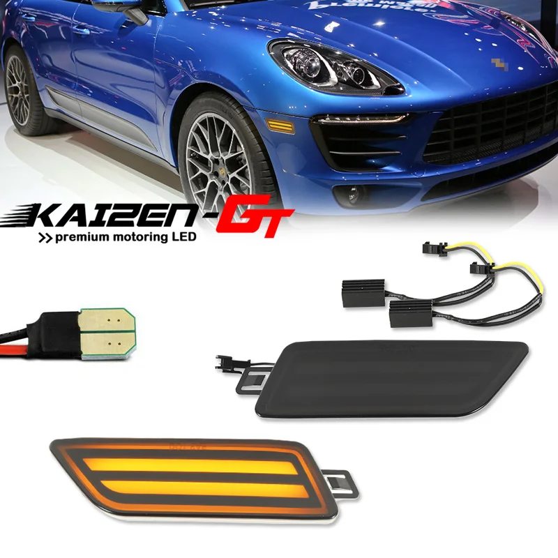 Smoked Lens Amber / White LED Front Bumper Side Marker Turn Signal Lights Parking Lights For Porsche Macan (Type 95B) 2014-2024