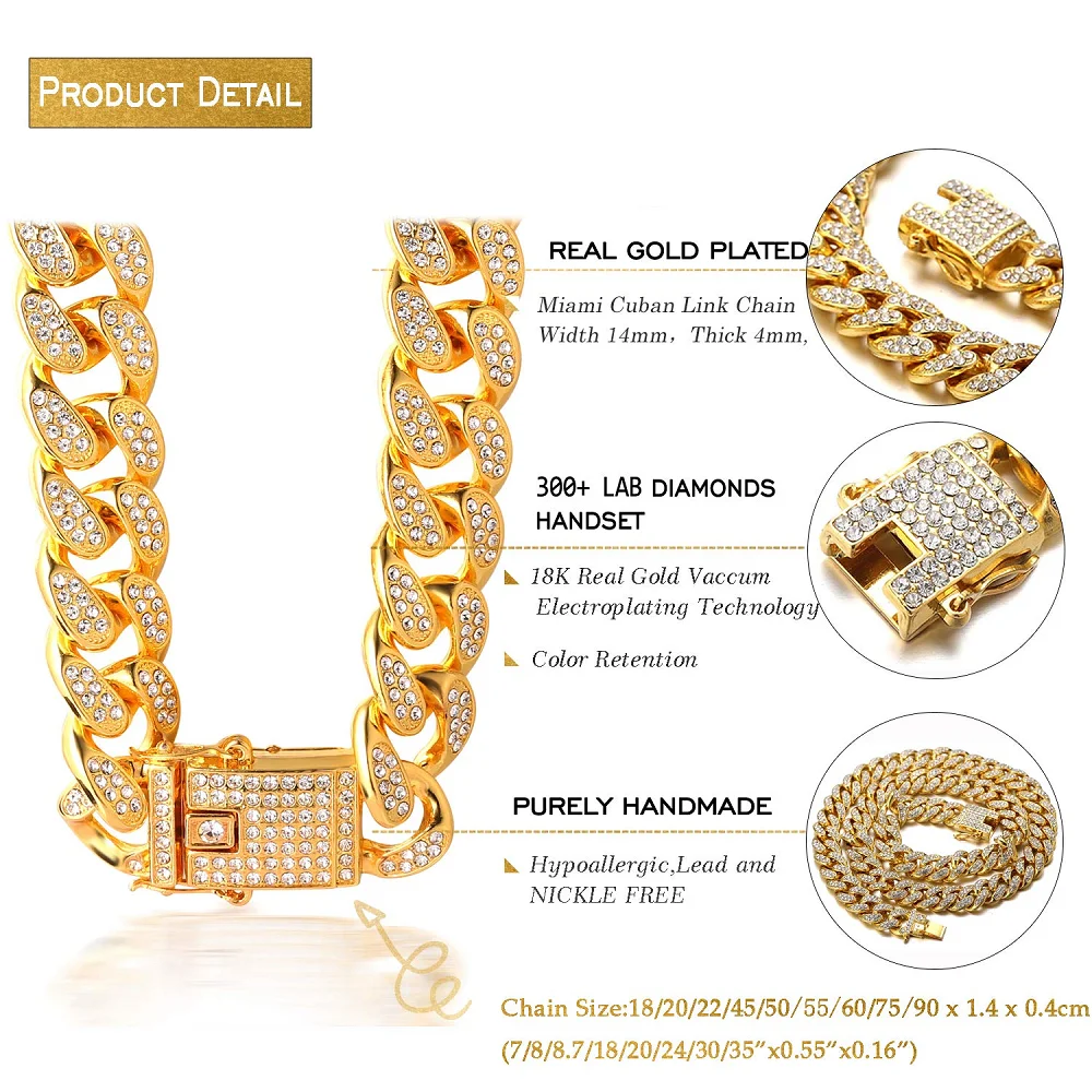 Tongue ULJ Black Ghost Eyes Funny Street Hipster AAA Rhinestones Hip-hop Miami Cuban Link Chain Male Necklace jewelry smile