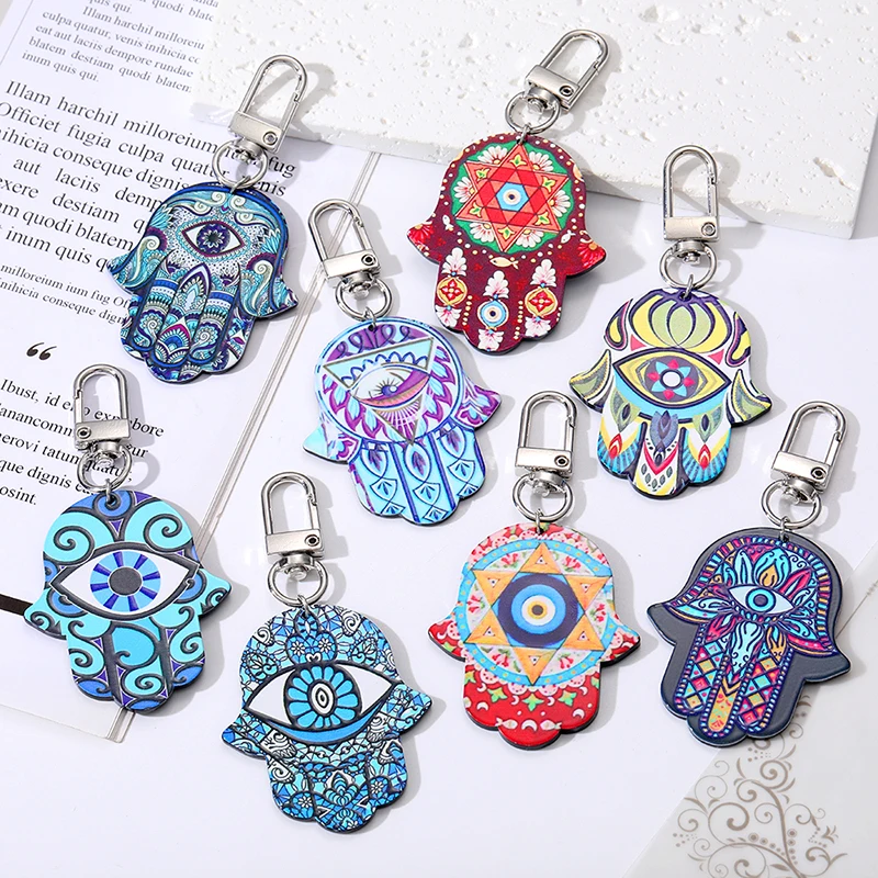 Eye Star Flower Evil Hamsa Hand Keychains Keyring New Acrylic Retro Ethnic Fatima Hand Blue ddmysmile Eye Bag Car Box Accessories Smile