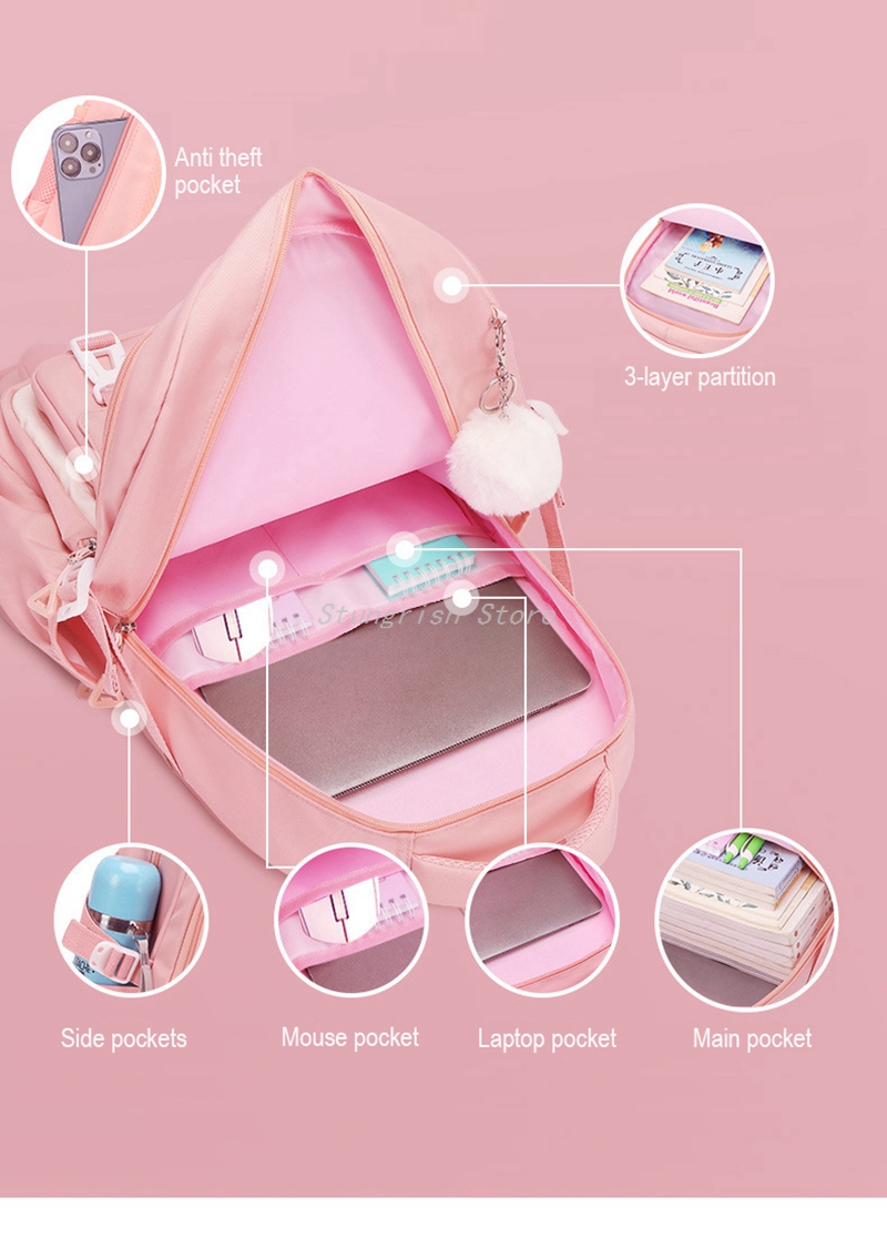 Girls Backpack for Elementary Kids School Bookbag Set Kawaii Children Backpacks for Girls Water Resistant Primary School Bag