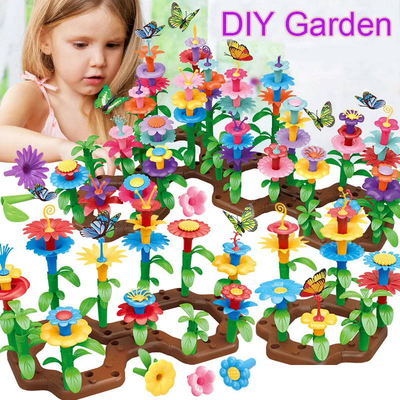 Girls DIY Flower Garden Toys Building Blocks Kids Toddlers Playset Bouquet 2025 new Creative Growing Floral Garden Parents-child Interct