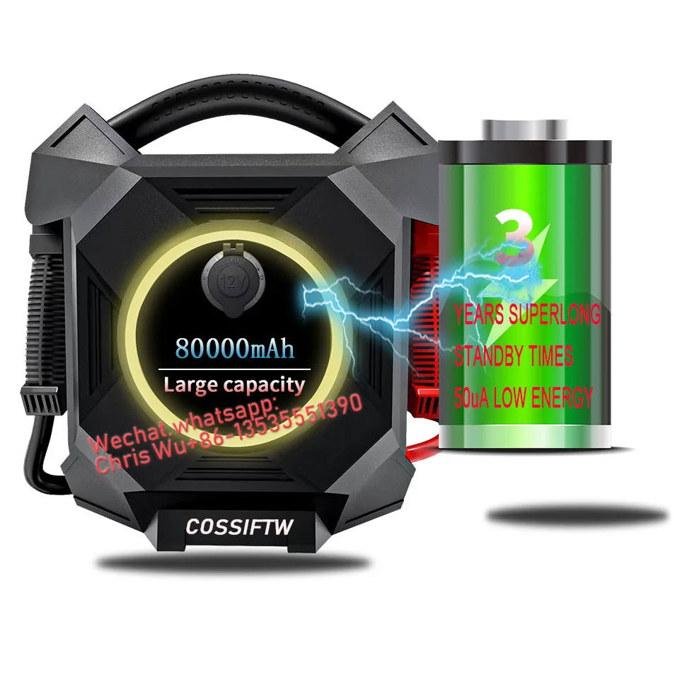 COSSIFTW 12V/24V 18000Amp battery booster 80000mAh UltraSafe Lithium Jump Starter for 6 8 12 16 cylinder IP65