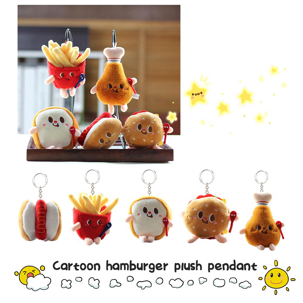 Kawaii Food Bread Hamburger Hot Dog French Fries Plush Novelty Pendant Plush Keychain Stuffed Doll Soft Pendant Hamburger P S5A4