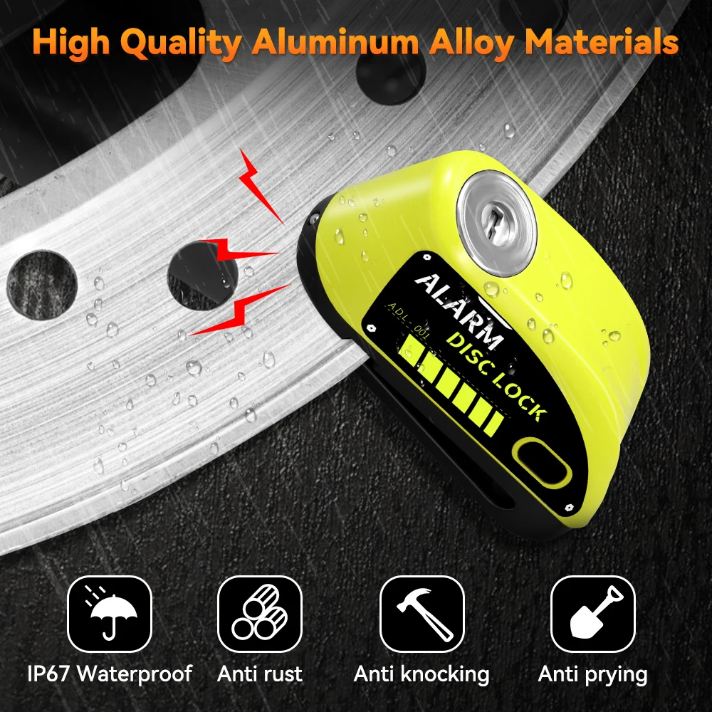 Ouspow Motorcycle Lock Rechargeable 120dB Alarm Disc Brake Locks Anti-Theft Security Wheel Disc Lock Waterproof with 1.8M Cable