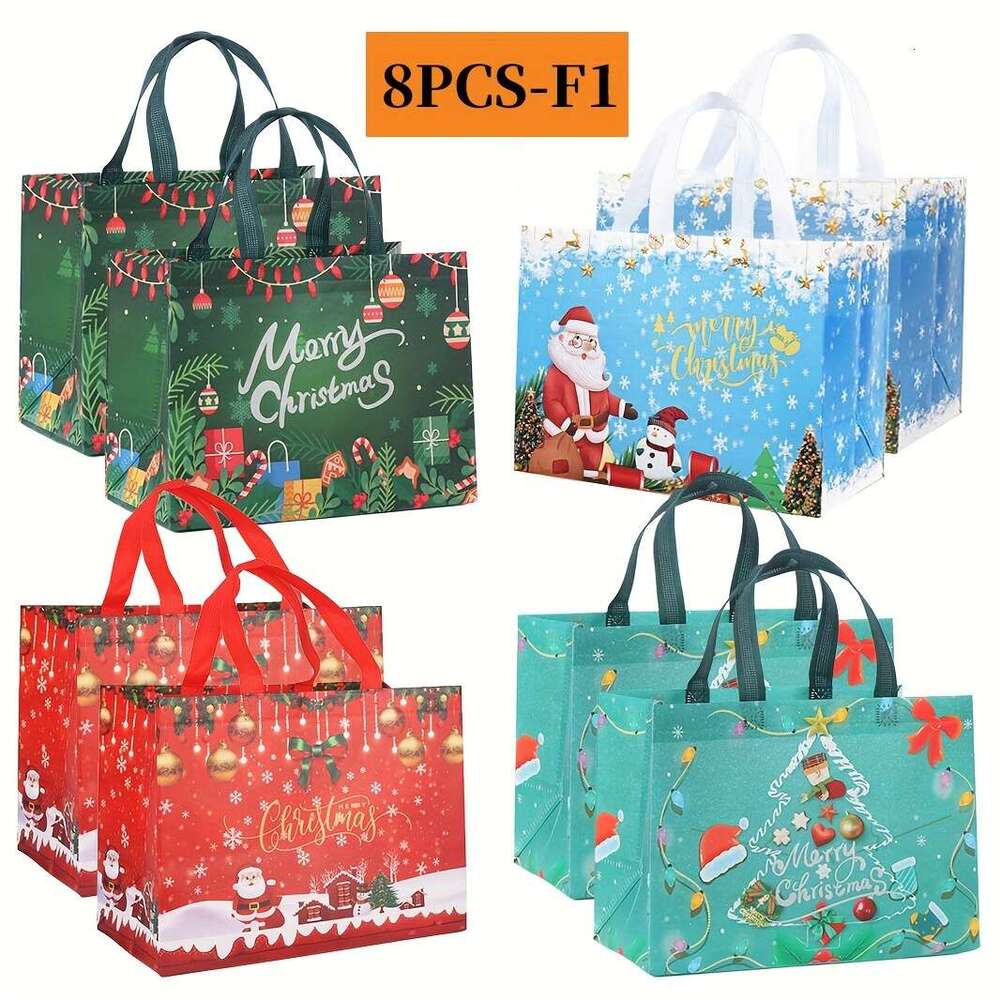 Christmas 8pcs Christmas Gift with Handles Durable Non-Woven Tote Bags Holiday Presents, Reusable Stain-Resistant, Perfect for Gifts, Candy, Party Fav
