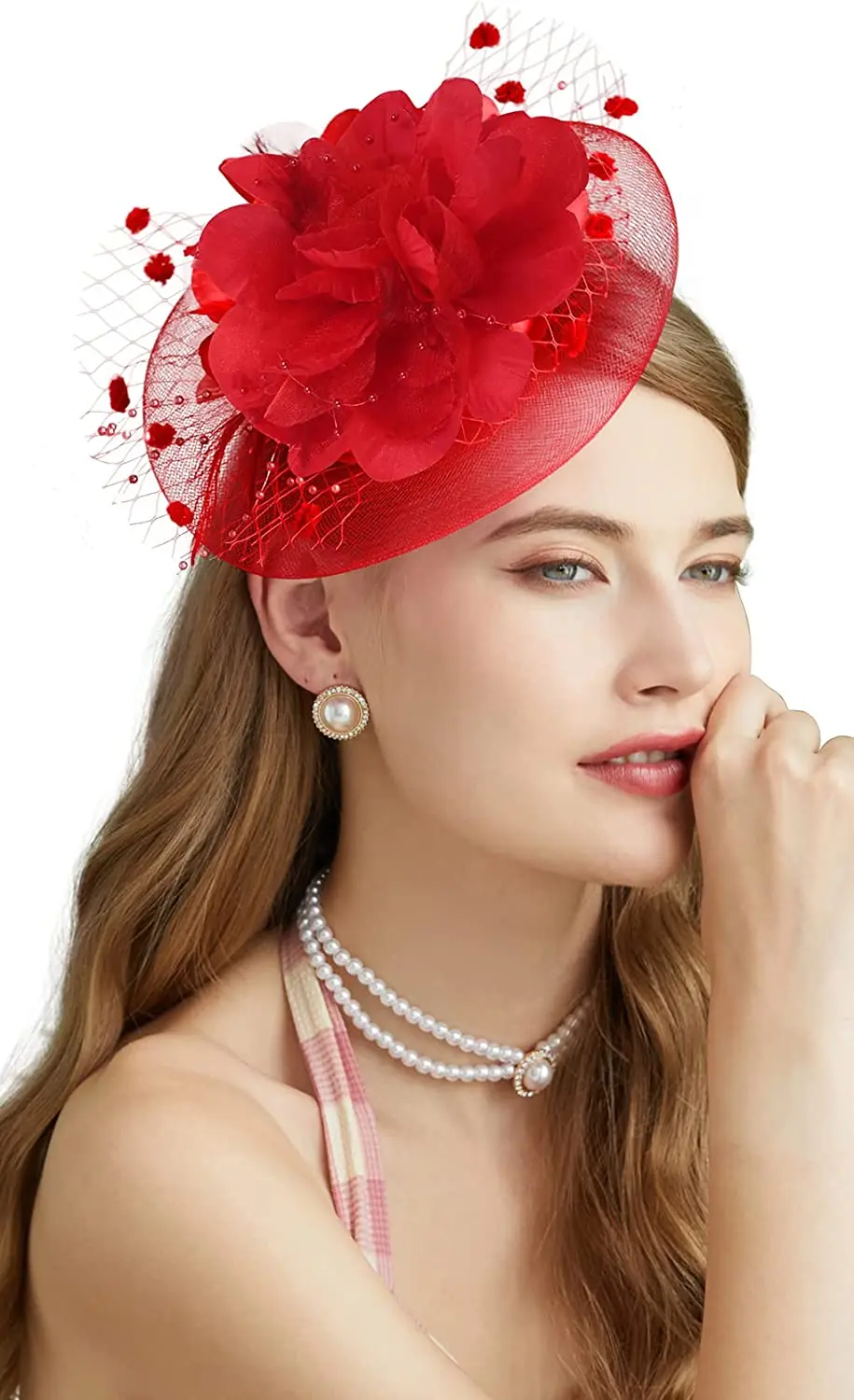 Fascinators Lady Hats Fancy for Womens 50s Mesh Headwear with Veil Flower tail Wedding Tea Party Church Derby Hat smile