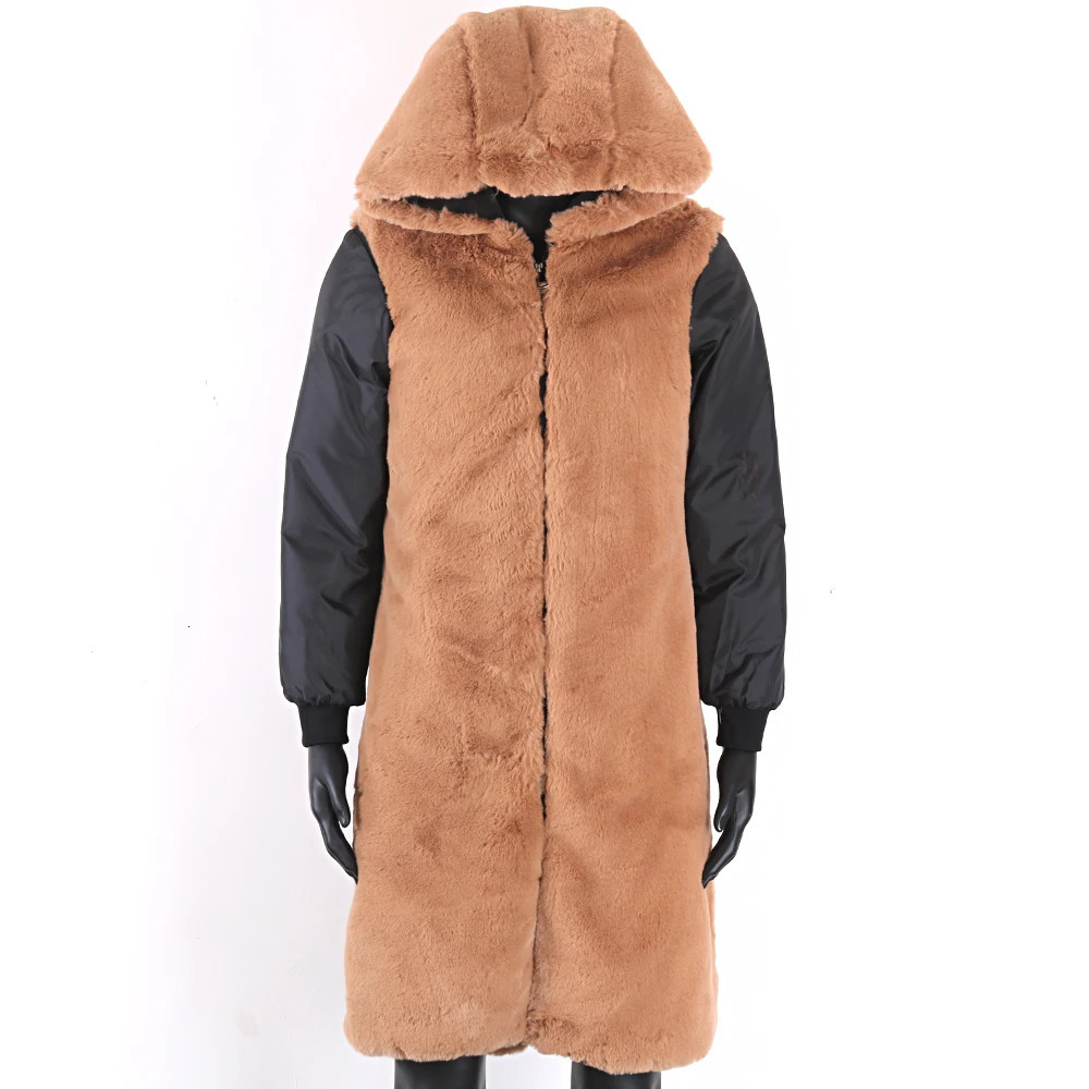 Winter jacket mens real fur coat natural artificial rabbit fur lining X long coat 241108