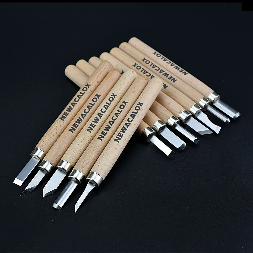 NEWACALOX 12/pcs Woodcut Knife Scorper Wood Carving Tool Woodworking Hobby Arts Craft Nicking Cutter Engraving Pen