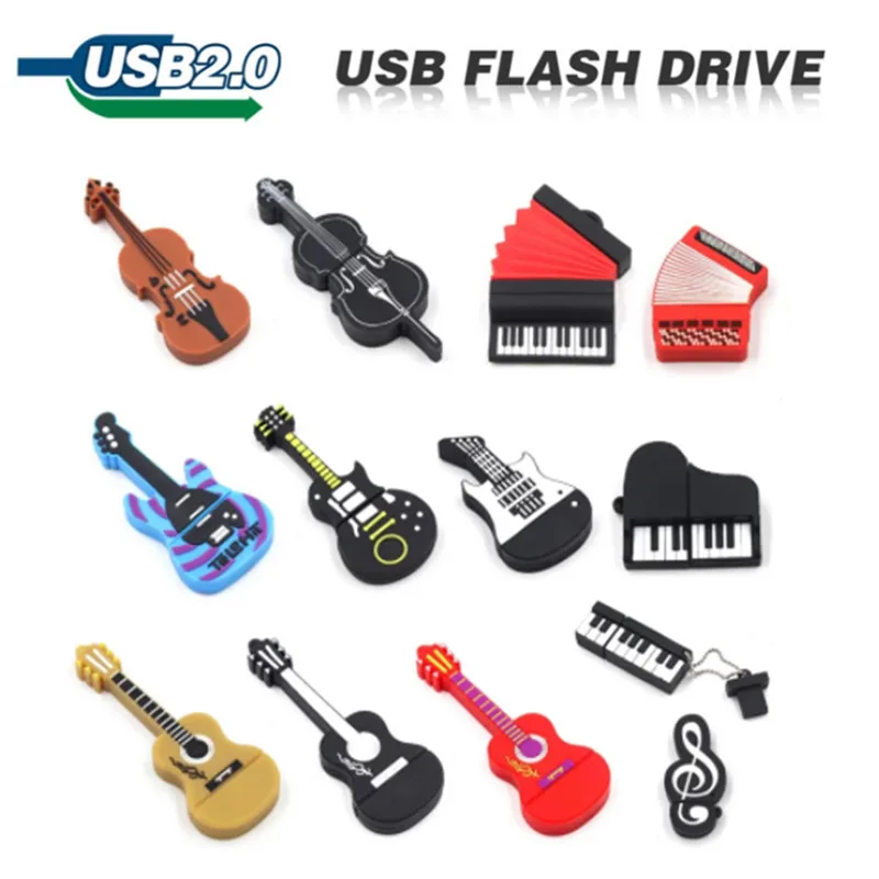 Hot sale Music Model USB flash drive Guitar Pen drive Violin Pendrive Cello Memory stick Beth U disk Free key chain 16GB 32G 64G