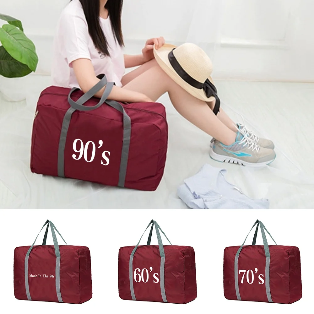 Travel Lage Bags Folding for Women 2022 Large Capacity Multifunctional Handbags Year Series Print Duffle Portable Handbag smile