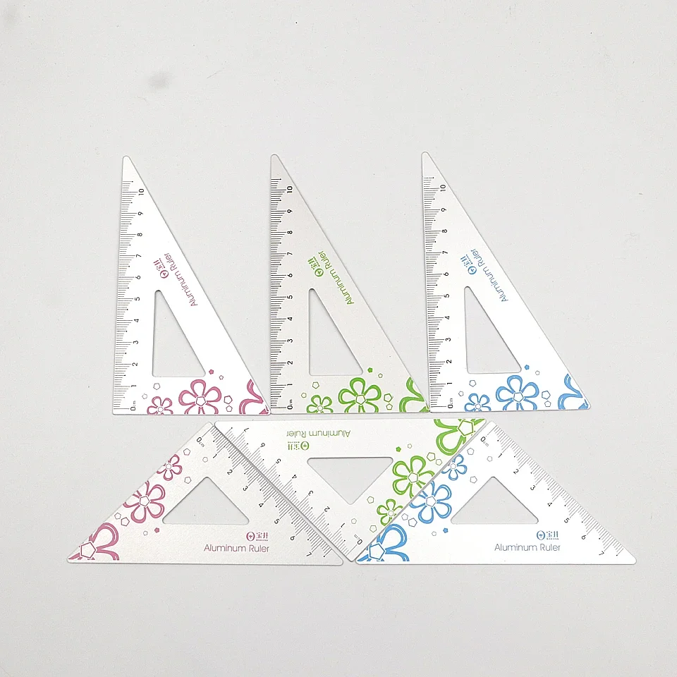 Alloy Triangle Aluminum New Ruler Students Maths Geometry Metal Set Office School Stationery Supplies ddmysmile Rulers 2Pcs/Set Smile