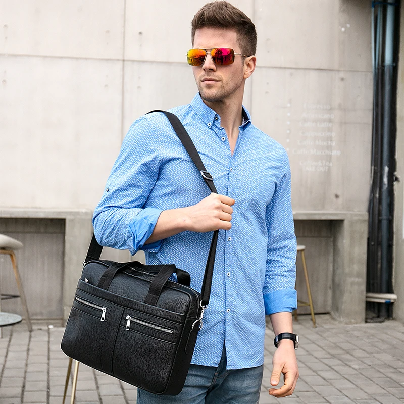 Men's Briefcases Men's WESTAL Bags Genuine Leather Lawyer/Office Bag Laptop Bag Men's Leather Briefcases Bag for Documents smile
