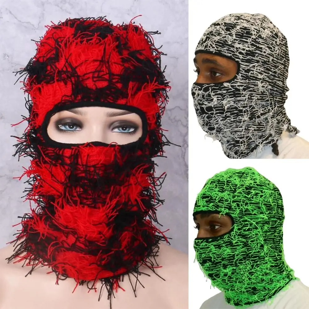 1Pcs Balaclava Distressed Knitted Full Face Ski Mask Shiesty Mask Camouflage Balaclava Fleece Fuzzy Balaclava Ski Balaclava