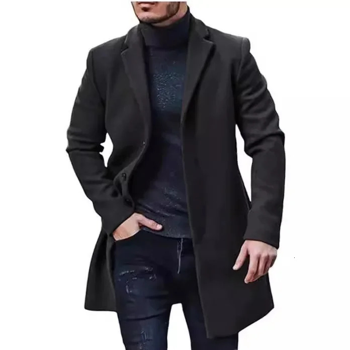 Autumn and Winter Casual Mens Clothing British Woolen Coat Korean Style Solid Color Mid-to-Long Windbreaker S-XXXL 241108