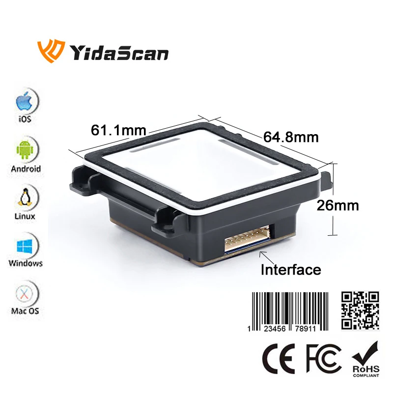 YidaScan FM700 Ultra-thin OEM Scanner 1D 2D QR Code Reader Barcode Scan Module Scan Engine USB RS232 Wiegand for Kiosk Turnstile