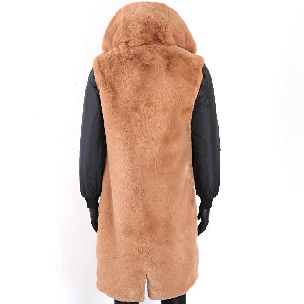 Winter jacket mens real fur coat natural artificial rabbit fur lining X long coat 241108