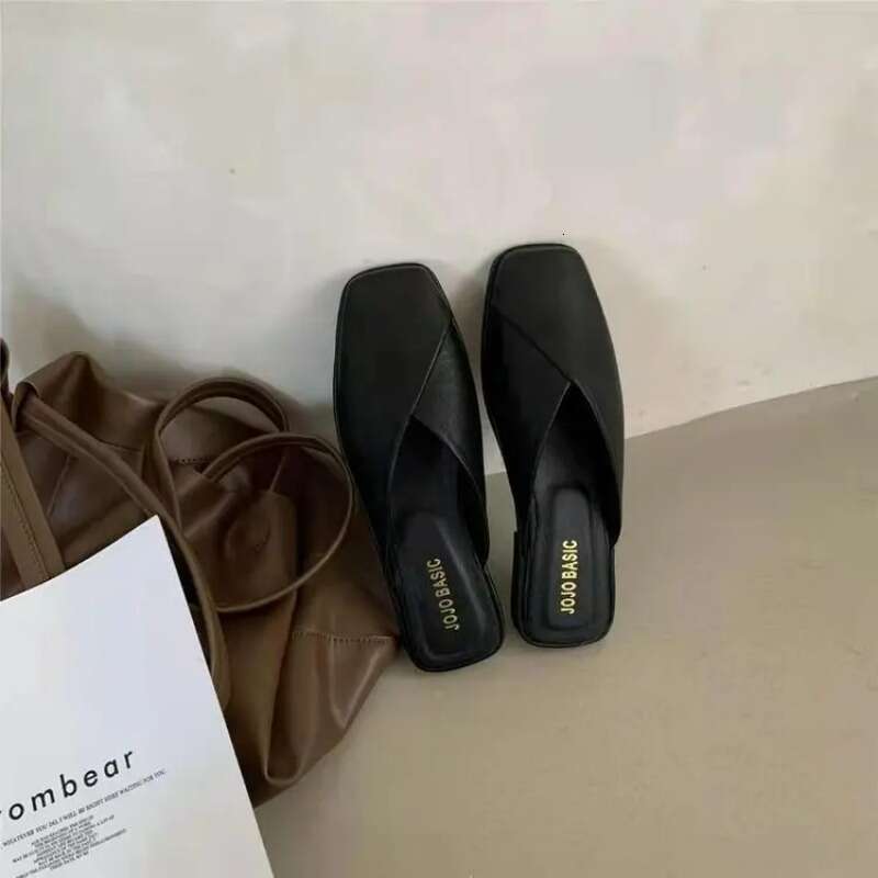 Fashion Slip on Mules Big Size 43 2025 Summer Women Flat Casual Outdoor Square Toe Shoes Ladies Slippers