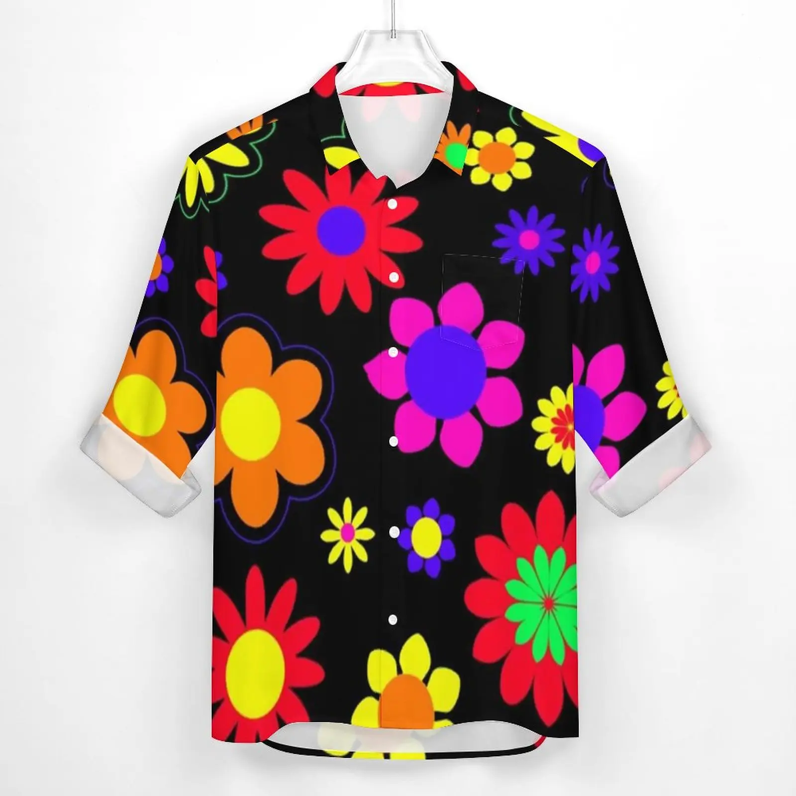 Pattern Streetwear Power Flower Casual Shirt Mens Retro Hippie 60s Shirt Autumn Novelty Blouses Long Sleeve Design Oversized Top smile