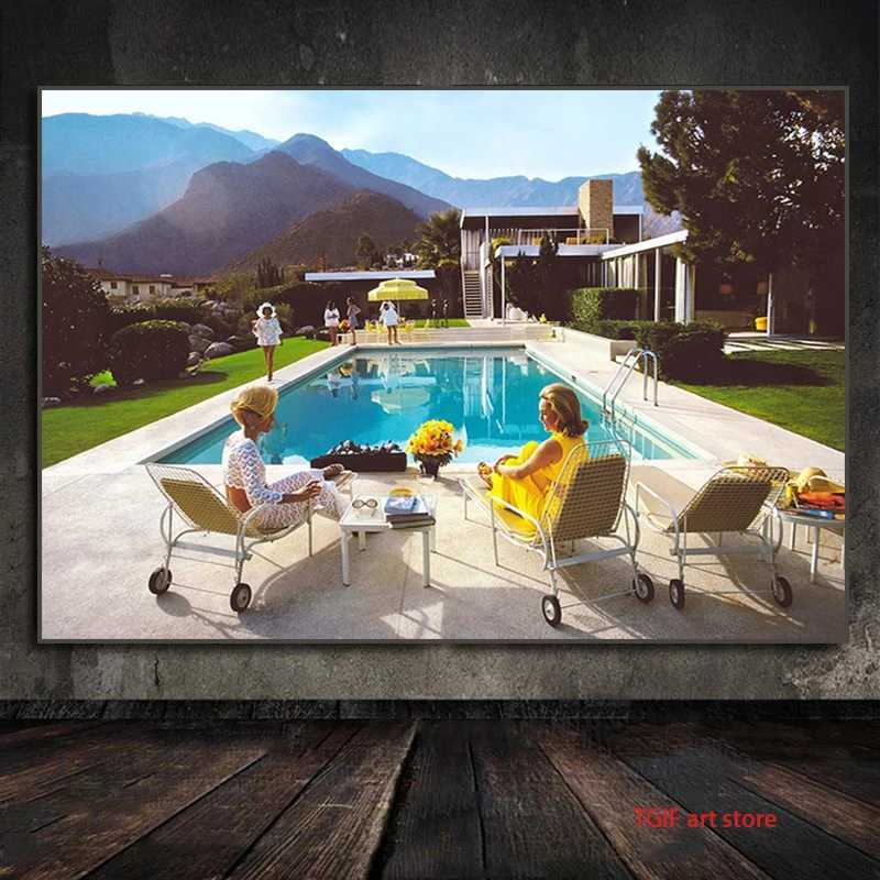 Slim Aarons canvas painting pool charm 1970s posters and printed wall art pictures living room decoration W241109