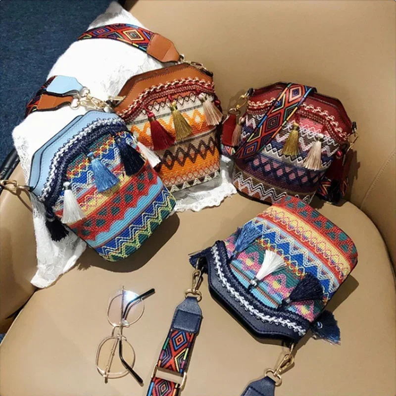 2024 New Sling Shoulder Bags for Ladies Handbag Vintage Women's Bag Tassel Ethnic Handwoven Crossbody for Lady Bag