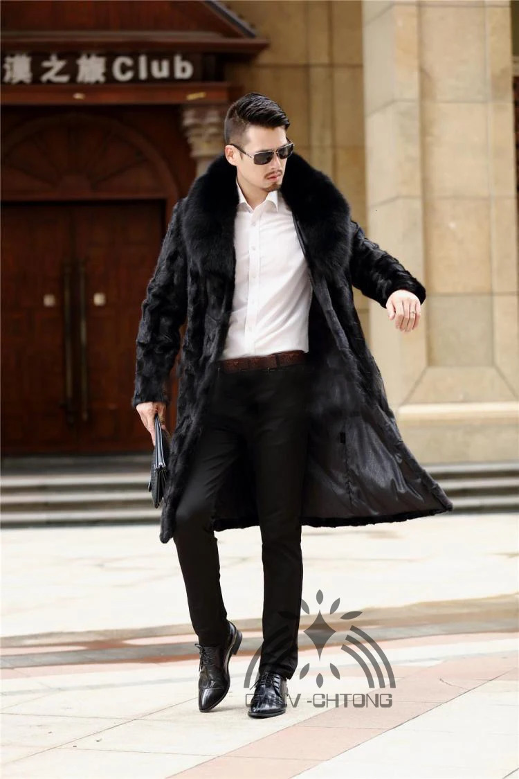 fashion mens truly natural mint fur coat big fox fur collar warm winter jacket outerwear customized in any size 241108