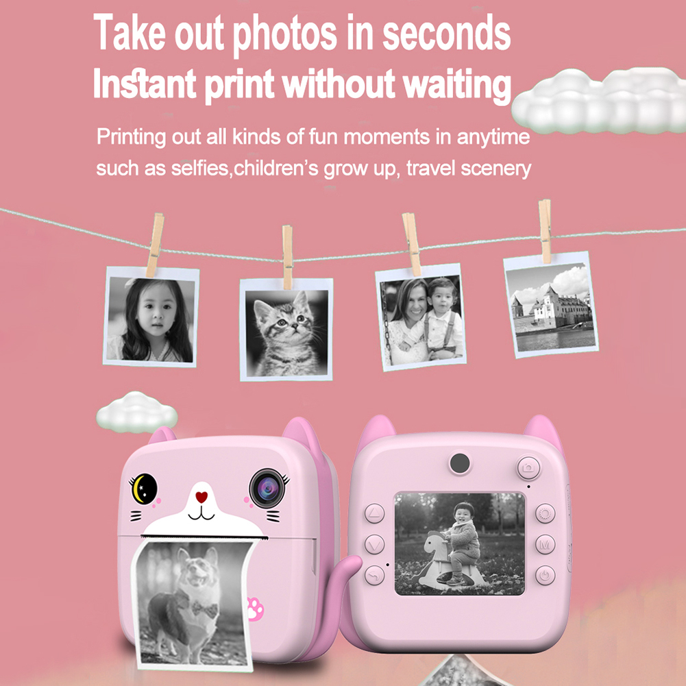 Kids Camera Instant Print Photo HD 1080P Mini Digital Video Camera with Thermal Paper 2.4 Inch IPS Display Educational Toys Gift