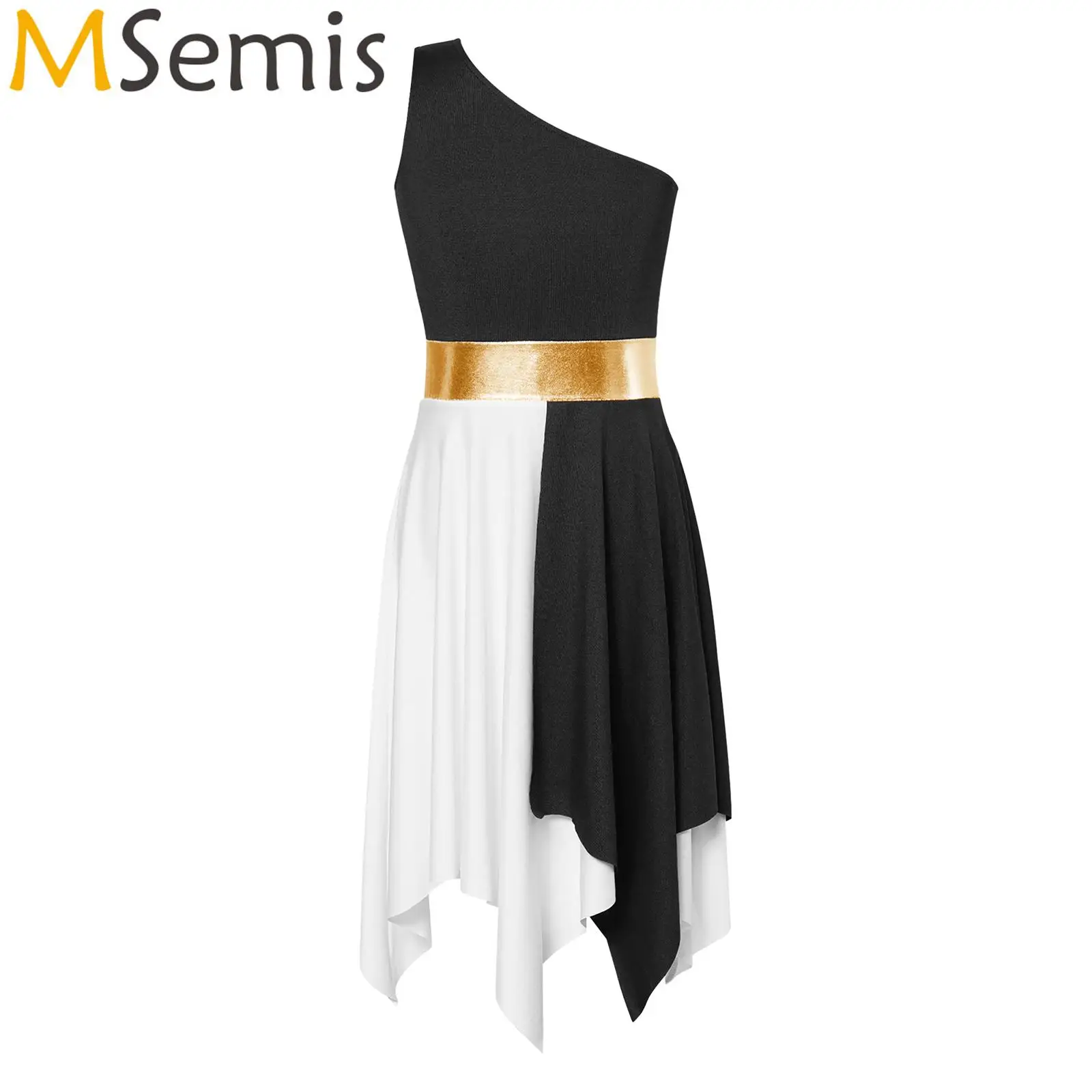 Girls Ballet Kids Gymnastics Lyrical Praise Dance Costumes Single Shoulder Praise Asymmetrical Tunic Liturgical Worship Dresses smile