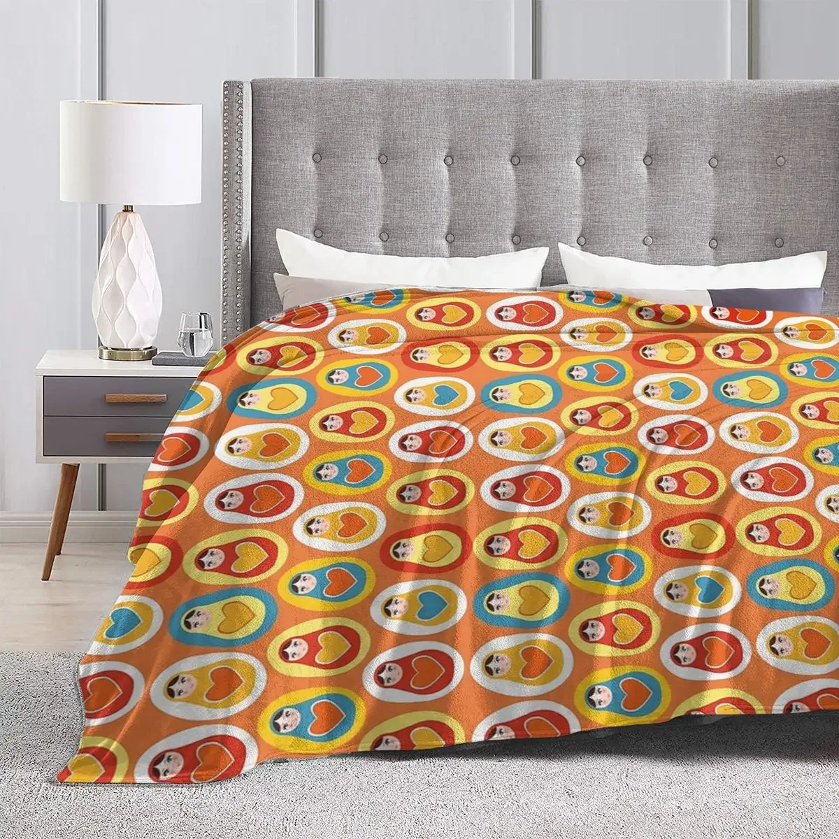 Russian Dolls Matryoshka Orange Blue Red Yellow Blankets Soft Warm Flannel Throw Blanket Cover for Bed Picnic Travel Home Sofa