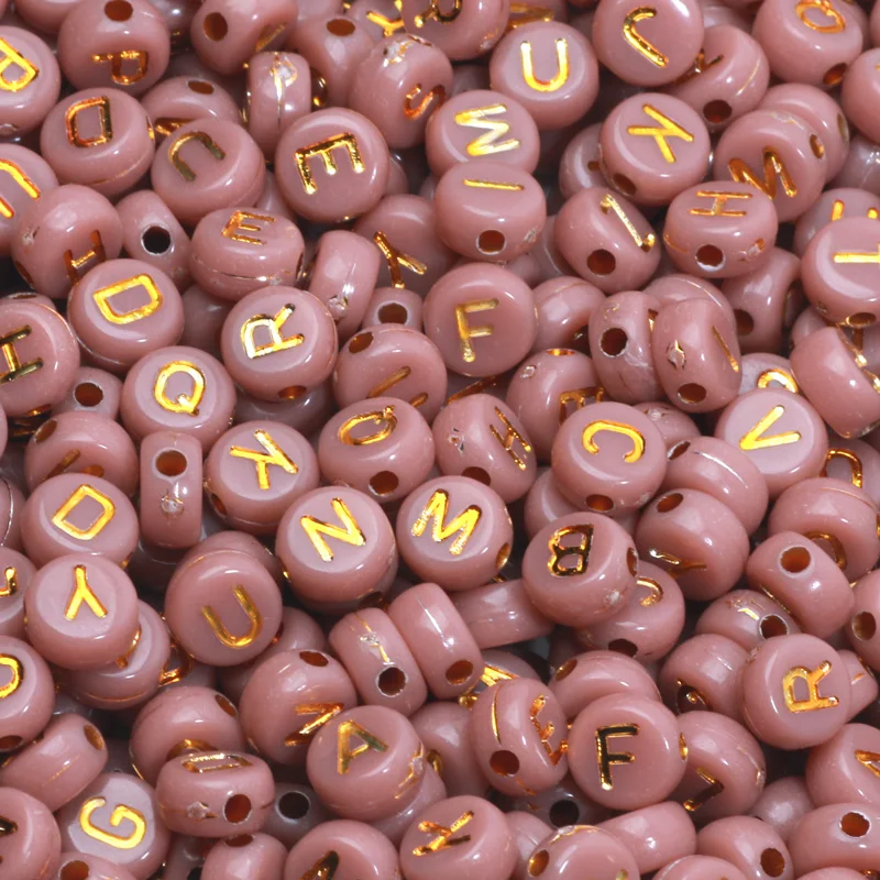 4x7mm Gold Color Letters Beads Brown Round Acrylic Beads For Jewelry Making Diy Jewelry Necklaces Bracelets Earrings Accessories