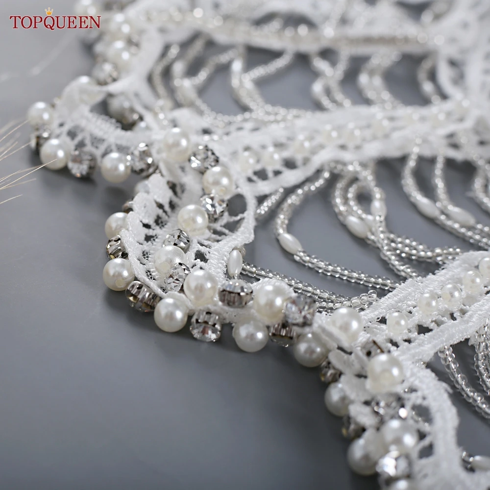Bridal Wedding TOPQUEEN Wraps Jacket Sexy Pearls Crystal Cutout Design Body Chain For Women Bridal Cape Cloak Jacket SG21 smile