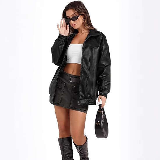 shanshi leather jacket women Leather Jacket Women's Artificial Oversized Motorcycle Pilot Coat for Autumn