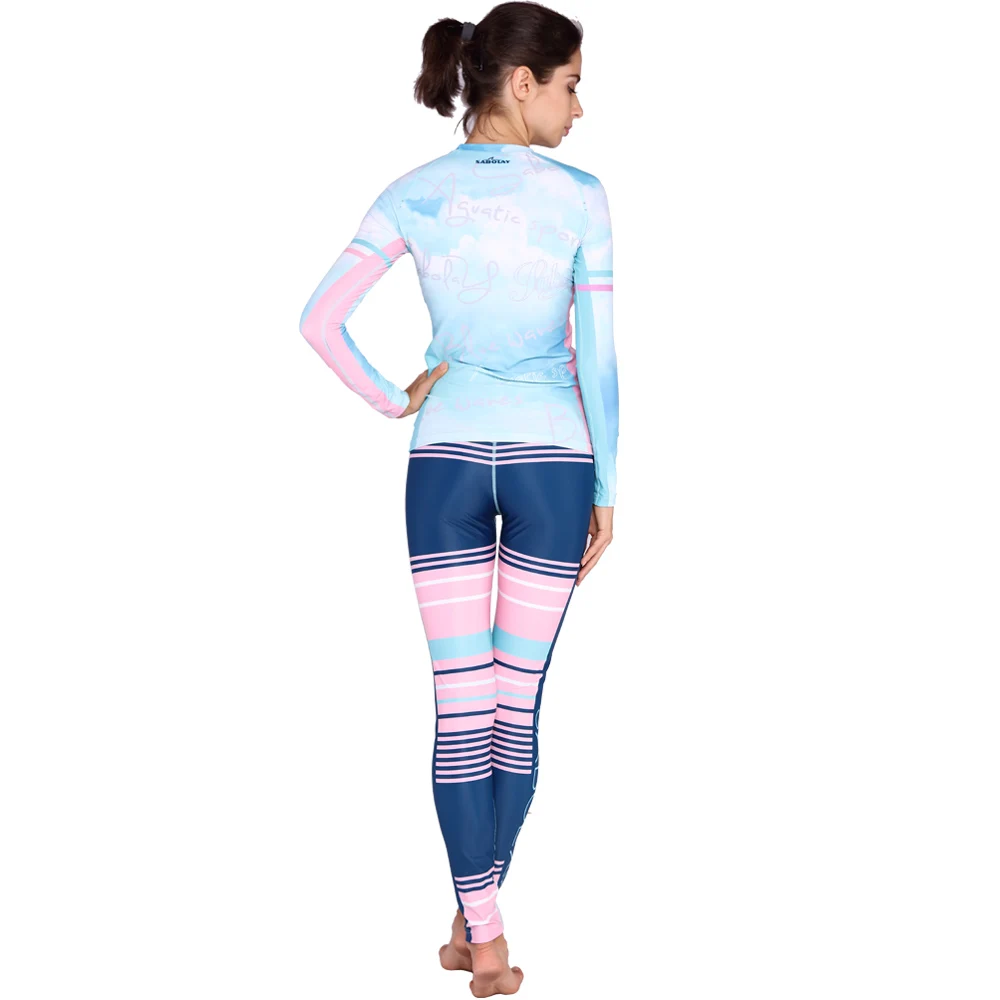 SABOLAY Women Lycra Tight Long Sleeve Surf Diving Suit Rashguards Swimsuit Rash Guard Sunscreen Swimming Shirt Trousers smile