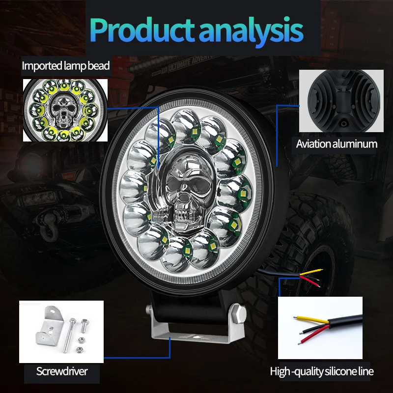 4 Inch 66W 12LED RGB Work Light LED Car Front Fog Light 12V 24V for Truck SUV 4X4 4WD Headlights Off-road LED Round Headlamp