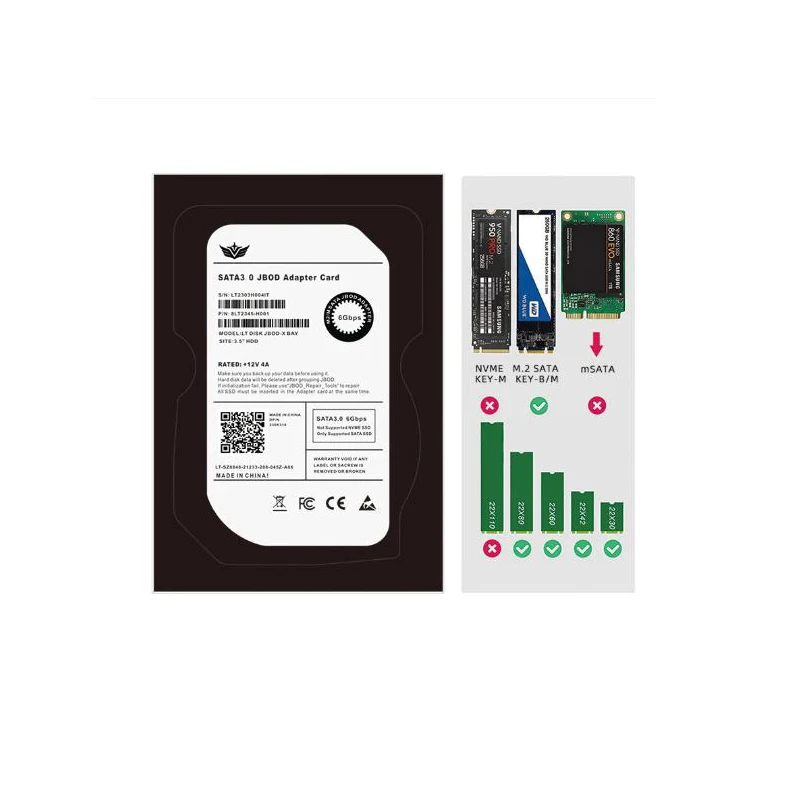 4/5 Metal B+M Port Case Key M.2 SATA SSD to 3.5" SATA3.0 6Gb JBOD Adapter Card With Enclosure Socket M2 NGFF to SATA Adapter Box smile B+M 3.5&qu
