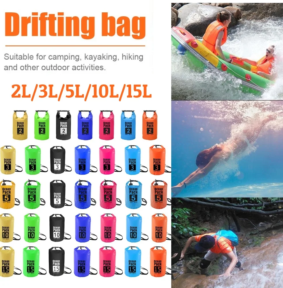 Waterproof Dry Lightweight 2L/5L/10L/15L Bag Pack ddmysmile Sack Swimming Rafting Kayaking River Floating Sailing Boating Water Bag Smile