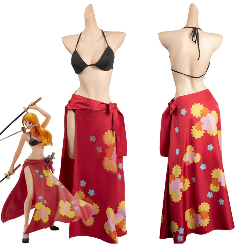 Sexy Kawaii Cosplay Nami Swimsuit Summer Women Costume Anime One Piece Roleplay Fantasia Outfits Swimwear Bikinis Bathing Suit smile