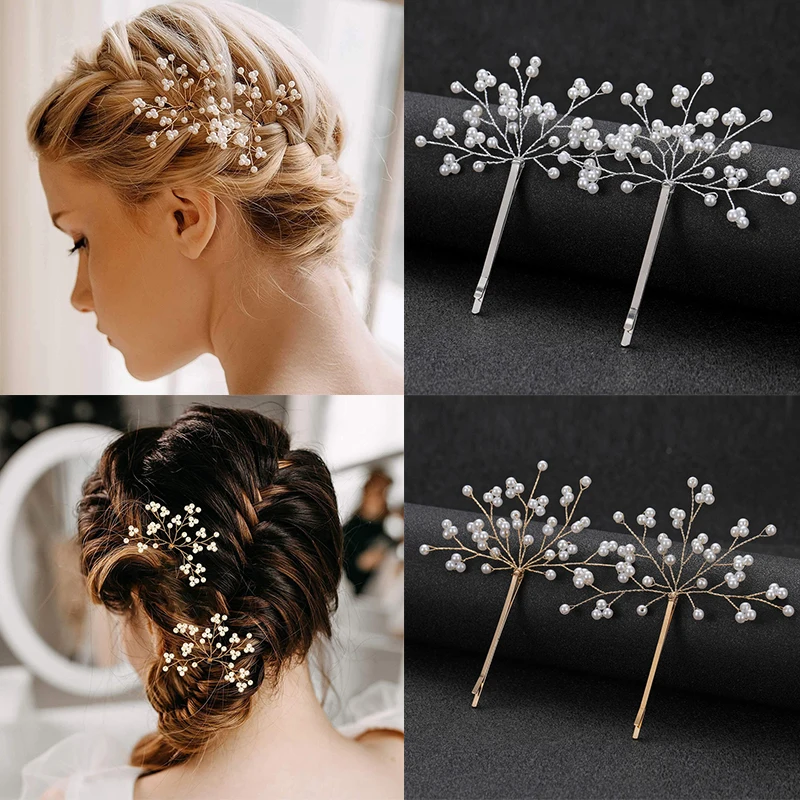 Flower Pearlet Bride Handmade Crystal Pearls Bridal Hair Pins Set Wedding Hair Stickers Hair Accessories For Women ddmysmile Jewelry Smile