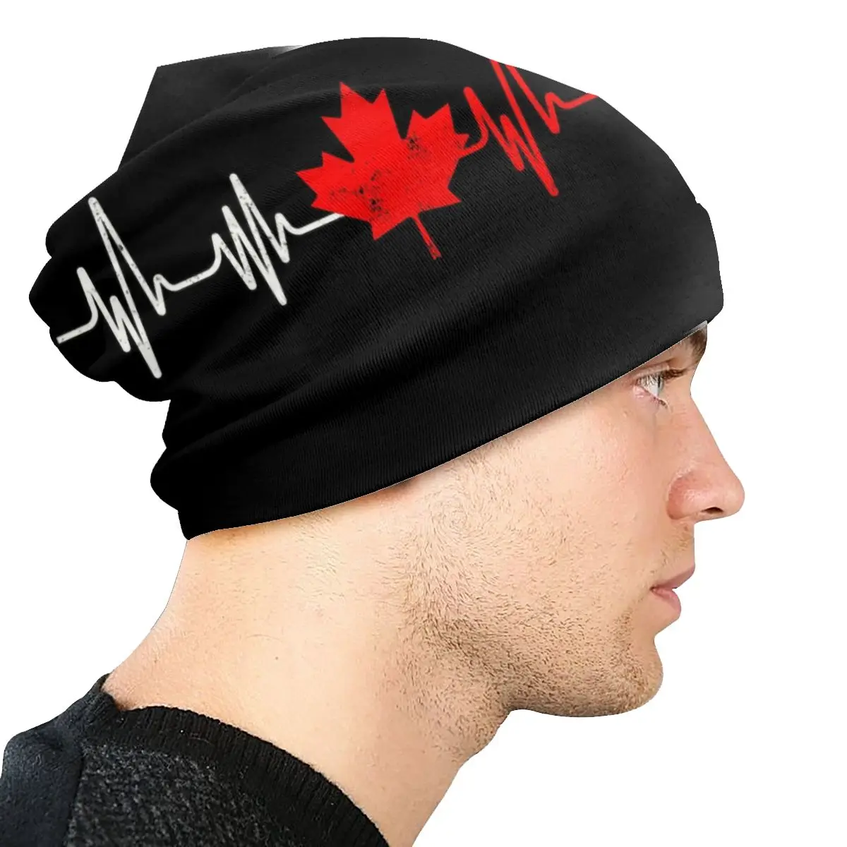 Canada Flag Heartbeat Maple Leaf Beanies Cap Unisex Hip Hop Winter Warm Knitting Hat Adult Canadian Pride Canada Day Bonnet Hats