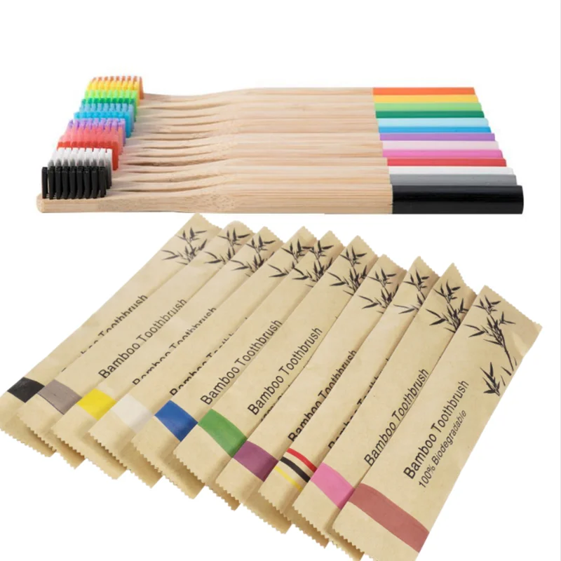Adult Organic Pcs 10/20 Eco-Friendly Natural Bamboo Toothbrush Soft BPA Free, Biodegradable,Adult Dental Care Set smile Free, Biodegradable,