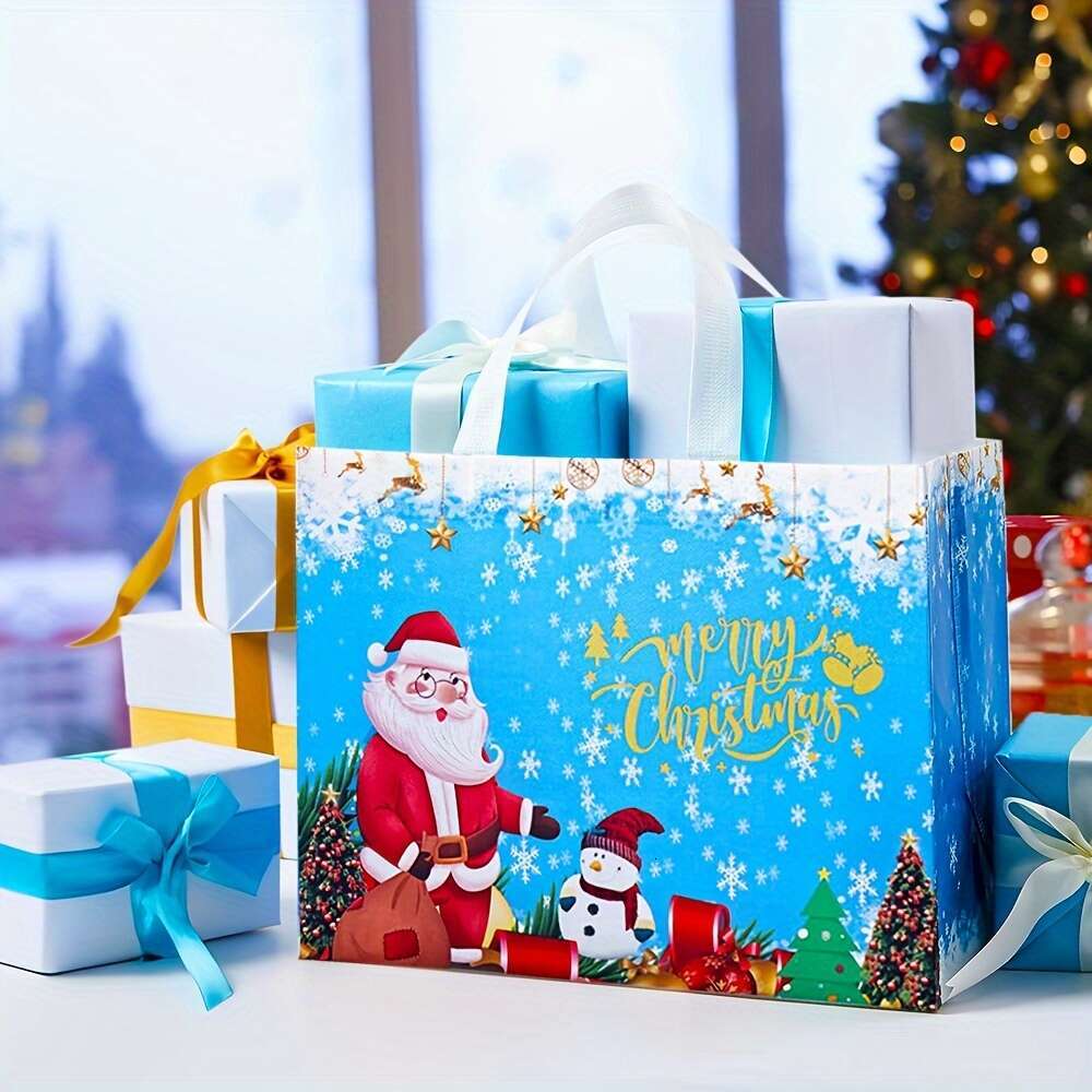Christmas 8/16pcs Large Gift Tote Bags with Handles Reusable Non-woven Shopping Bags, Suitable for New Year Happy.