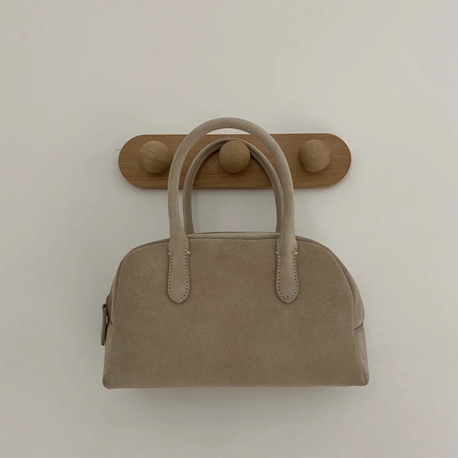 Women's Suede Cowhide Bowg Boston Korean Niche Classic Style Genuine Leather Ladies Handle Bag Genuine Leather Zipper Style BagVoyage