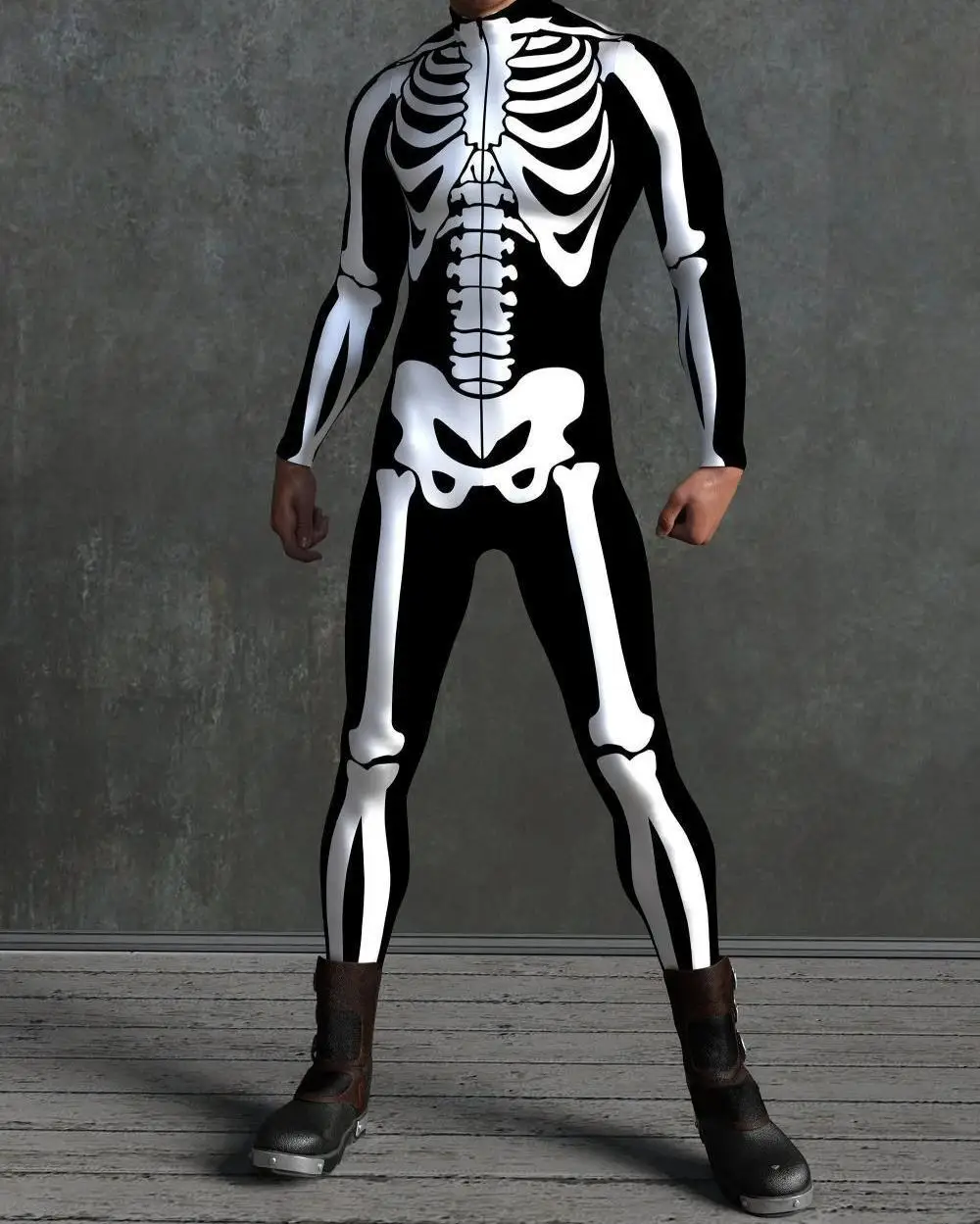 Armor Men Mechanical Women Jumpsuit Halloween Party Cosplay Skull Steampunk Costume 3D Digital Printing Tight Bodysuits Rompers smile