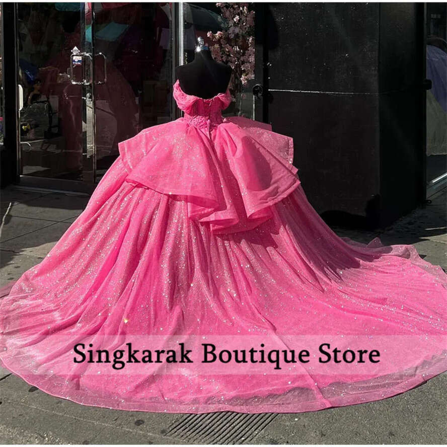 Emerald Princess Green Off Shoulder Ball Gown Quinceanera Dresses Glitter Beads Rhies Birthday Party Sweet Dress