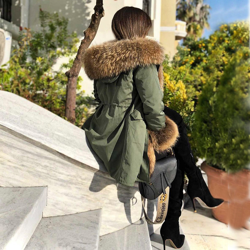 MAOMAOKONG 2024 Winter Women Natural Fox Collar Cuff Black Jackets Outwear Thick Real Parka Women's Fur Coat
