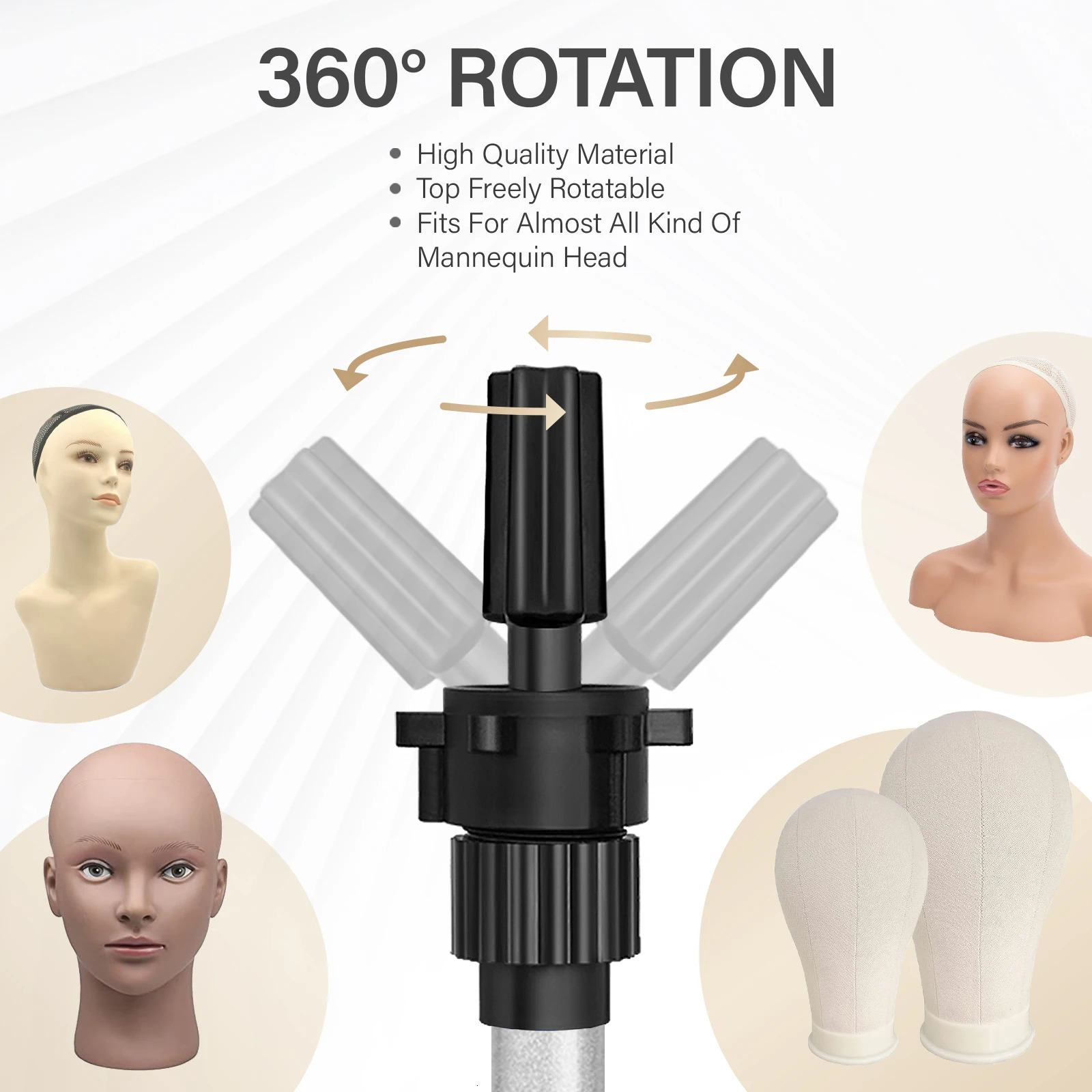 64cm Metal Wig Tripod Stand for Hold Mannequin Head Gold Pink Gray Black Brown Wig Head Stand Wig Installation Kit Set 241108