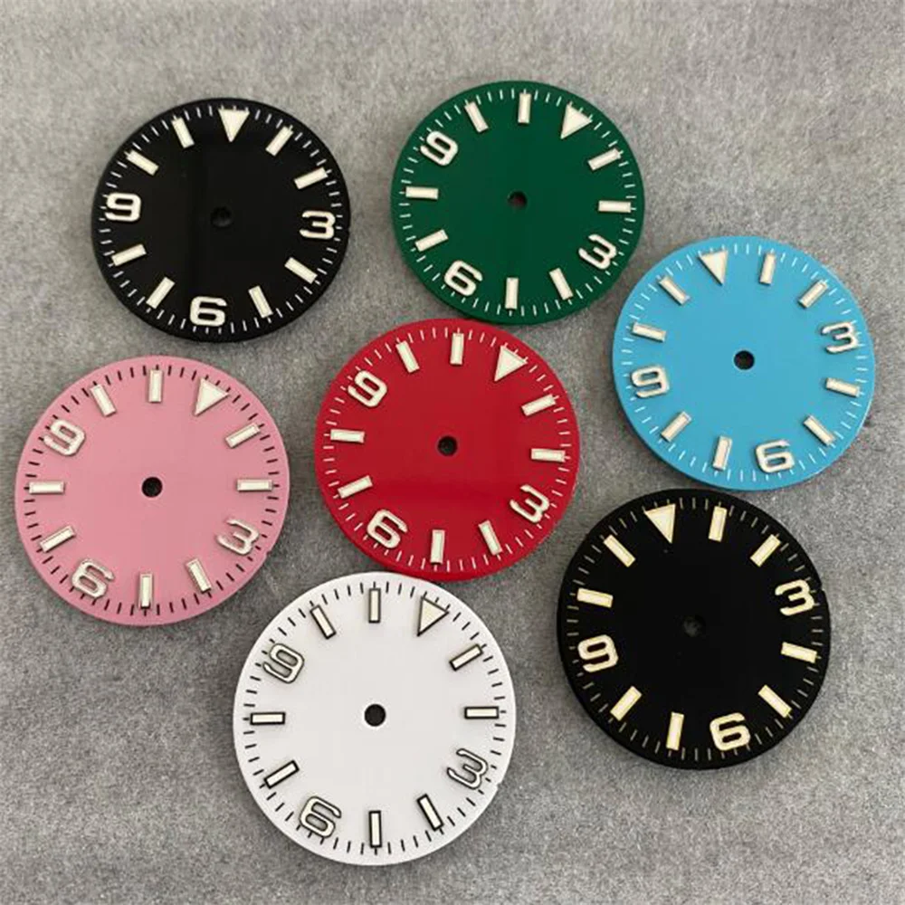 New NH35 Dial 28.5mm Green Luminous 369 Numerals Watch Dial for NH35 NH36 4R 7S Movement Mechanical Watch Faces Parts