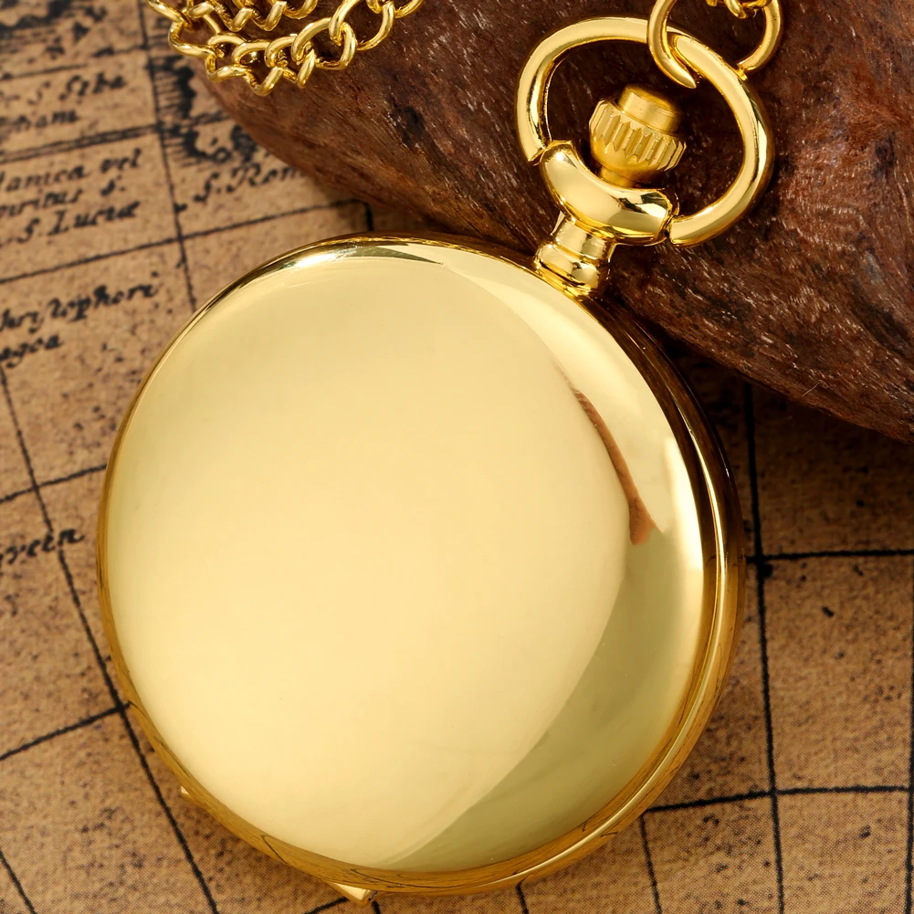 Pocket Golden Watch Necklace Double-sided Smooth Cover Bronze Pendant Pocket Watch Sier Quartz Clock Roman Numeral Dial smile
