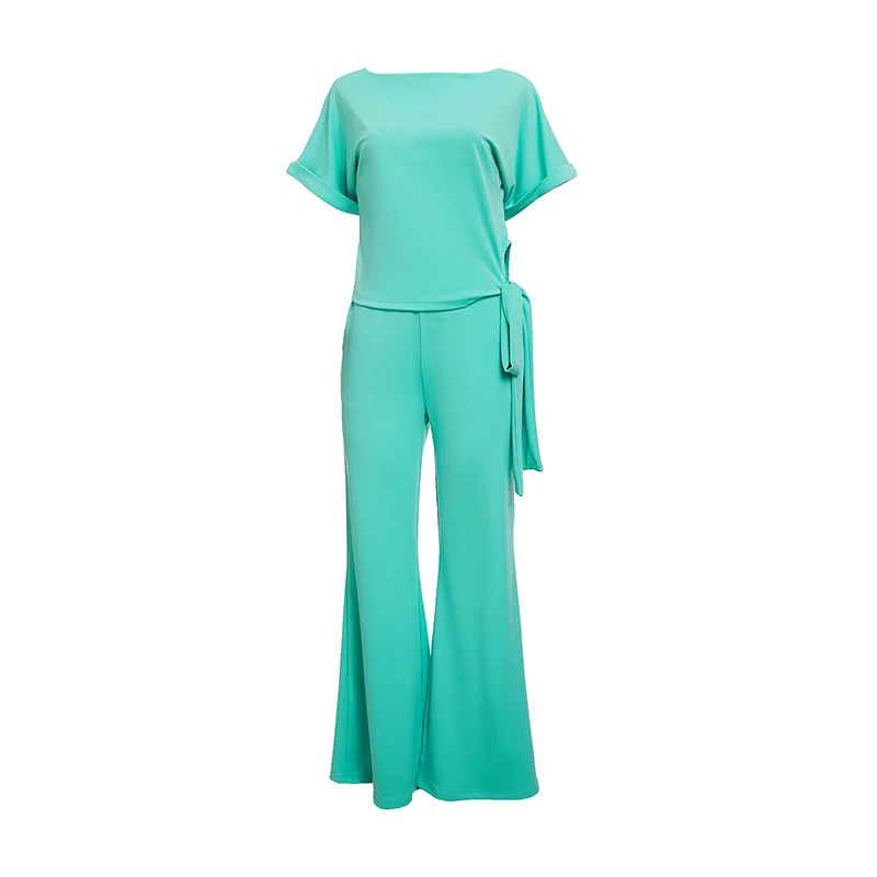 Streetwear Women 2Pcs Casual ddmysmile Sets Solid Color Tops And High Waist Wide Leg Pants Elegant Suits Lady Summer Outfits New Fashion Smile