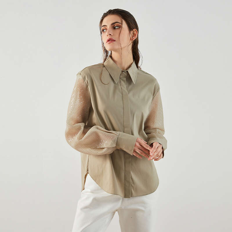 BC K1173w Spring And Autumn Silk Long Sleeved Combed Cotton Lapel Shirt High Quality Women's Wear Blouse