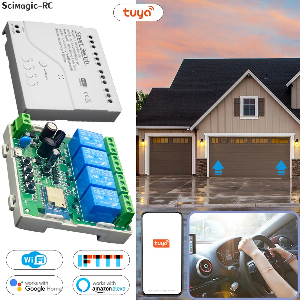 Tuya Smart Life Garage Door Motor Receiver 4CH new Switch Controller WiFi Switch Alexa 2025 Opening Home Control Contact Voice